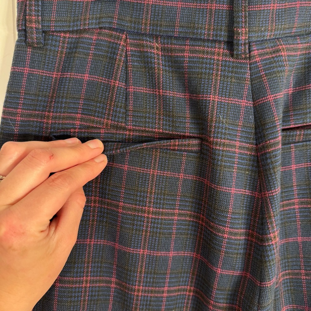ZARA High-Waist Plaid Checker Trousers Blue & Pink Full Length 32” Inseam XS - Picture 9 of 15